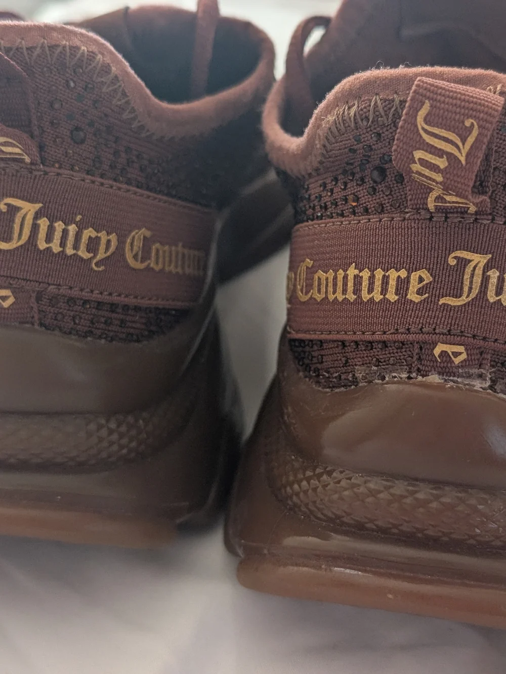 Juicy Couture Brown Rhinestone Adana Lace Up Chunky Knit Sneaker Size 9